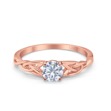 14K Rose Gold Round Solitaire Trinity Bridal Simulated CZ Wedding Engagement Ring Size-7